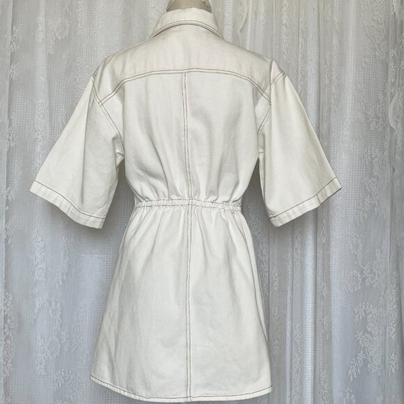 Petal & Pup Women's Hailey Denim Dress 6 White Mini Snap Button Jean Festival - Picture 4 of 8